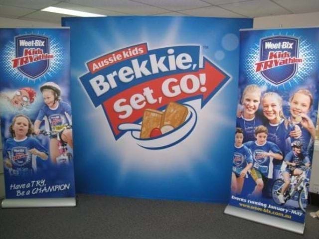 A combination of printed banners - Displays2Go
