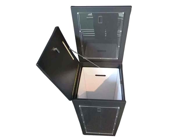 Suggestion box with hinged lid and lock - Displays2Go