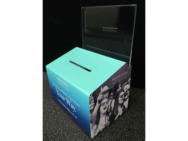Perspex suggestion box with graphics all over - Displays2Go
