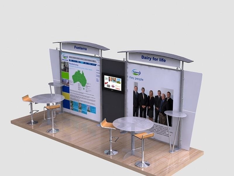 9m wide straight wall including TV and decorative wings - Displays2Go