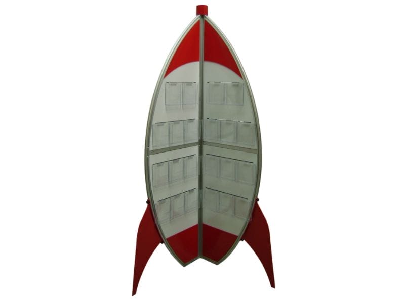 Custom bent frame to create rocket-shape brochure display - Displays2Go
