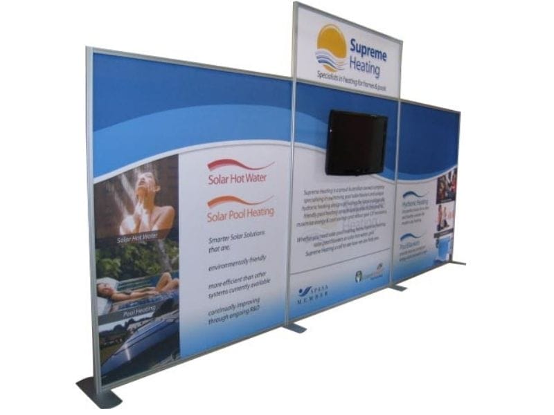 9m wide wall with built-in TV and extra header panel - Displays2Go