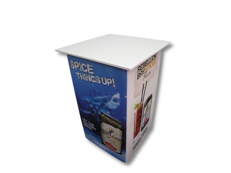 Most popular: white table with interchangeable graphic wrap - Displays2Go