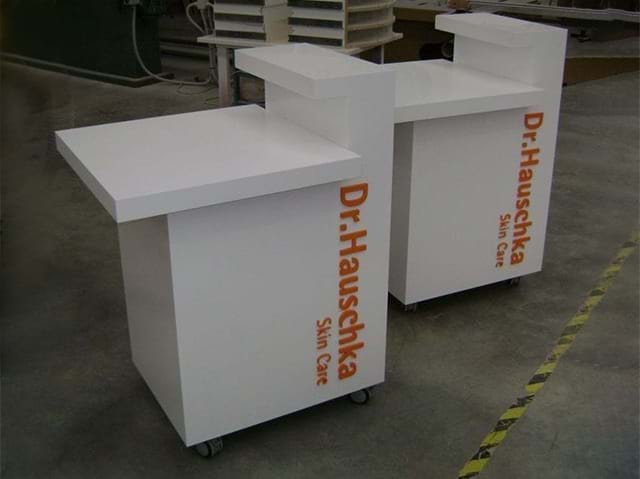 Shop counters on castors so they can be wheeled around - Displays2Go