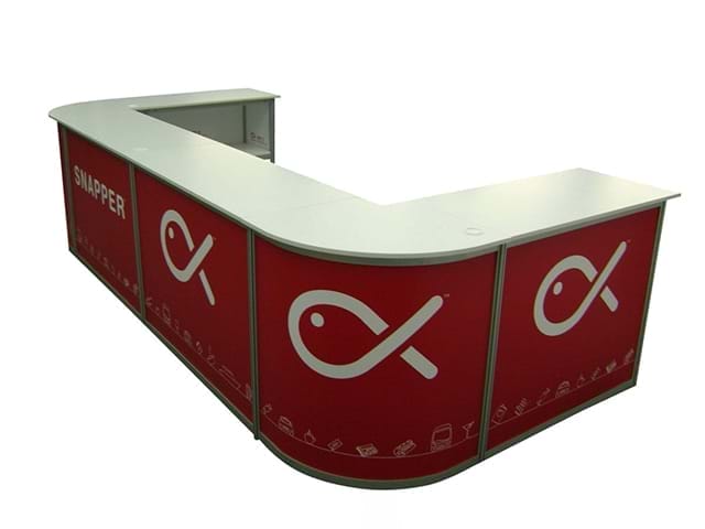 Retail counter can pull apart for storage and transportation - Displays2Go