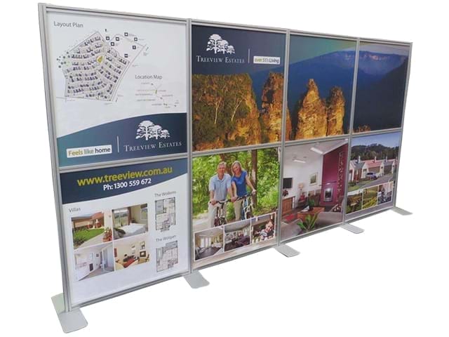 Posters attach to the panels with velcro or pins - Displays2Go