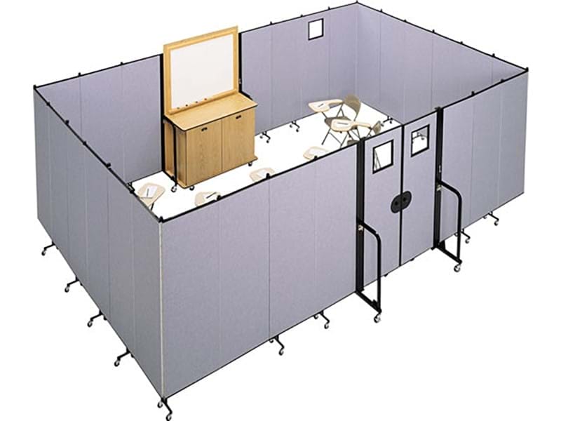 A temporary classroom constructed with Screenflex room dividers. Doors are also available.