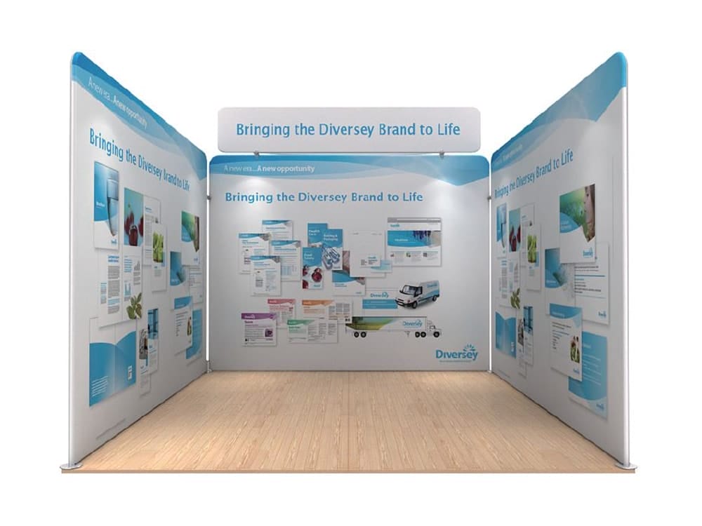 Superwalls used to form exhibition walls in a 3m x 3m trade show booth - Displays2Go