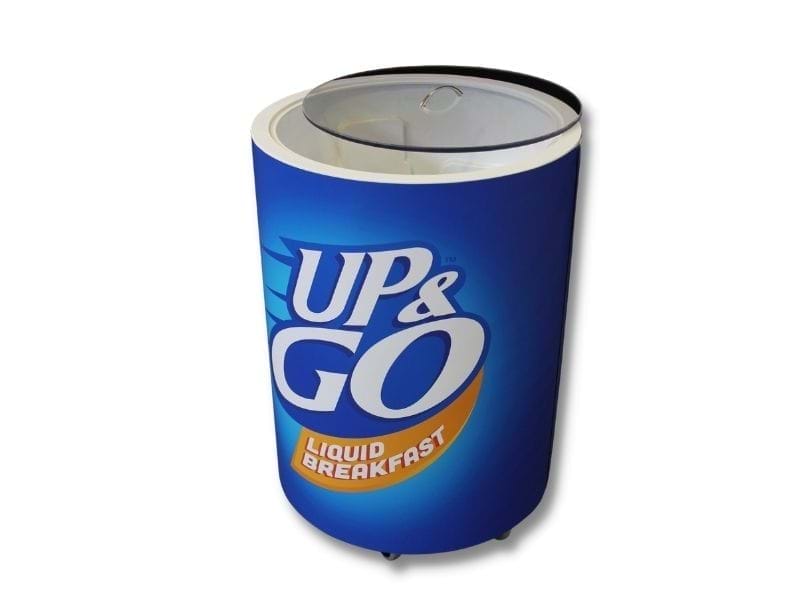 Large size wheeled sampling bin with lid - Displays2Go